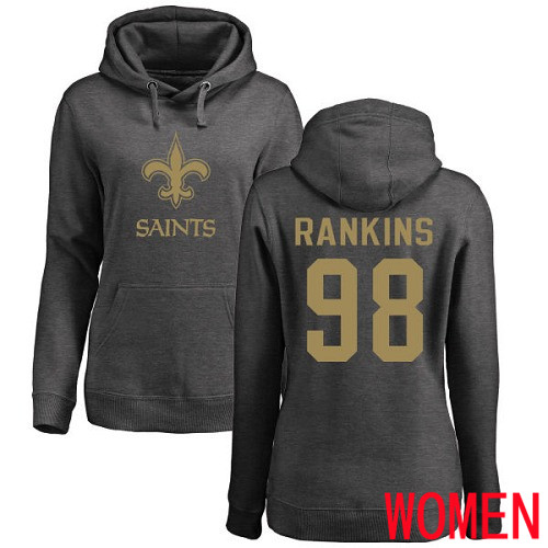 New Orleans Saints Ash Women Sheldon Rankins One Color NFL Football 98 Pullover Hoodie Sweatshirts